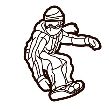Snowboard Oynatıcı Eylemi Ekstrem Spor Snowboardcusu Çizgi film Grafik Vektörü