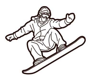 Snowboard Oynatıcı Eylemi Ekstrem Spor Snowboardcusu Çizgi film Grafik Vektörü