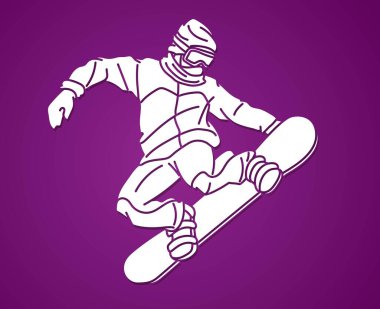 Snowboard Oynatıcı Eylemi Ekstrem Spor Snowboardcusu Çizgi film Grafik Vektörü
