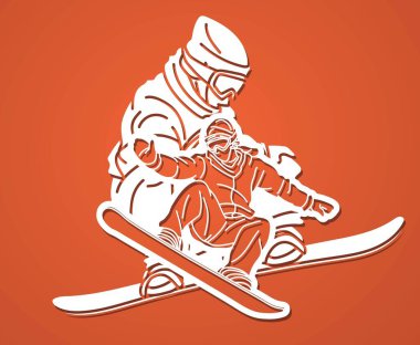 Snowboard Oyuncuları Karıştırma Eylem Snowboardcu Poz Ekstrem Spor Çizgi Filmi Grafik Vektörü
