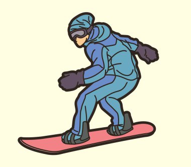 Snowboard Oynatıcı Eylem Çizgi Filmi Ekstrem Spor Grafik Vektörü