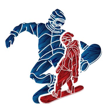 Snowboard Oyuncuları Snowboard Çizgi Filmi Ekstrem Spor Vektörü Eylem Grubu 'nu Karıştırdı