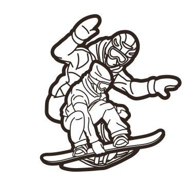 Snowboard Oyuncuları Snowboard Çizgi Filmi Ekstrem Spor Vektörü Eylem Grubu 'nu Karıştırdı