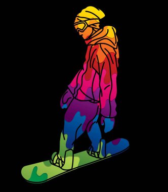 Snowboardcu Eylem Snowboard Oynatıcısı Ekstrem Spor Çizgi Filmi Grafik Vektörü