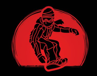 Extreme Sport Snowboard Futbolcusu Snowboardcu Eylem Çizgi Film Vektörü