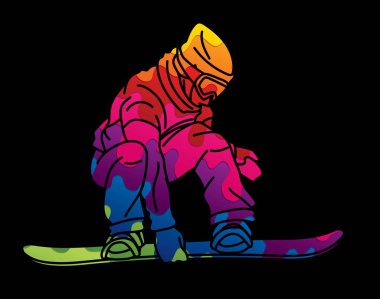 Extreme Sport Snowboard Futbolcusu Snowboardcu Eylem Çizgi Film Vektörü