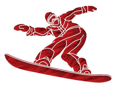 Extreme Sport Snowboard Futbolcusu Snowboardcu Eylem Çizgi Film Vektörü