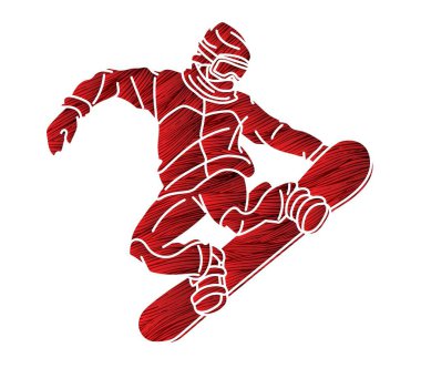 Extreme Sport Snowboard Futbolcusu Snowboardcu Eylem Çizgi Film Vektörü