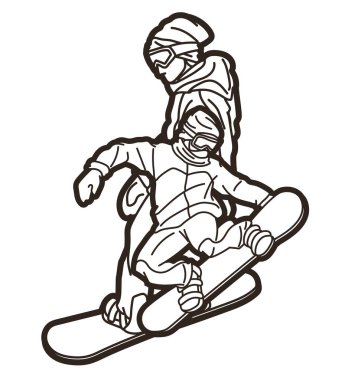 Extreme Sport Snowboard Oyuncuları Snowboardçu Karışık Eylem Çizgi Filmi Grafik Vektörü