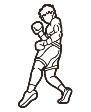Boks Spor Erkek Boksörü Dövüş Çizgi Filmi Kickboks Grafik Vektörü