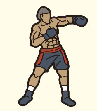Boks Spor Dövüşçüsü Kickboks Muay Thai Çizgi Film Vektörü