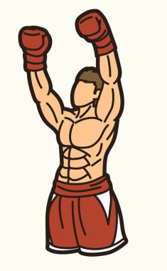 Kazanan Dövüş Sanatları Boks Dövüşçüsü Kickboks Muay Tayland Çizgi Filmi Grafik Vektörü