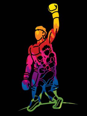 Boksör Boks Sporu Karışık Kickboks Eylem Çizgi Film Vektörü Grubu