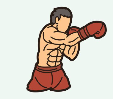 Boks Spor Kickboks Muay Thai Boksör Aksiyon Çizgi Film Vektörü