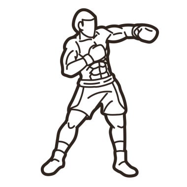 Boks Spor Kickboks Muay Thai Boksör Aksiyon Çizgi Film Vektörü