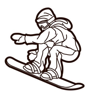 Snowboard Oyuncusunun Sıçrama Hareketi Ekstrem Spor Snowboardcusu Çizgi Film Vektörü