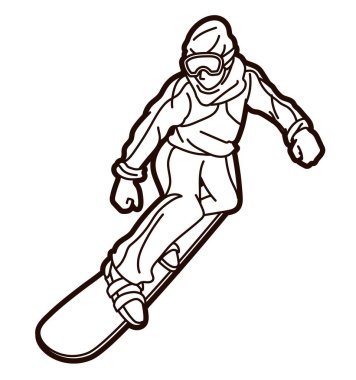 Snowboard Oynatıcı Eylemi Ekstrem Sporcu Snowboardcu Eylem Çizgi Filmi Grafik Vektörü