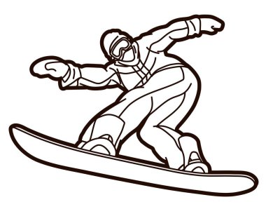 Extreme Sport Snowboard Futbolcusu Snowboardcu Eylem Çizgi Film Vektörü