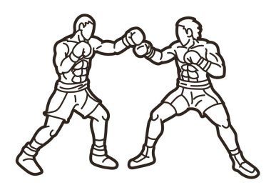 Boks Spor Kickboks Muay Thai Boksörü Dövüş ve Yumruklama Hareketi Grafik Vektörü