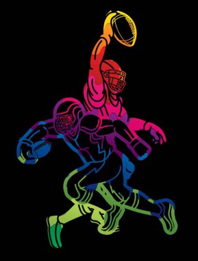 Amerikan Futbolcuları Karikatür Spor Grafik Vektörünü Karıştırdı