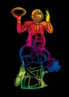 Amerikan Futbol Sporu Oyuncuları Grubu Karikatür Çizgi Filmi Vektörü