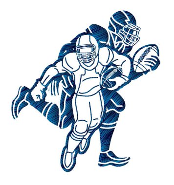 Amerikan Futbol Sporu Oyuncuları Grubu Karikatür Çizgi Filmi Vektörü