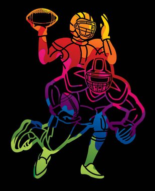 Amerikan Futbolcuları Karikatür Spor Grafik Vektörünü Karıştırdı