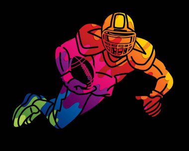 Amerikan Futbolcu Eylemi Çizgi Film Spor Grafik Vektörü