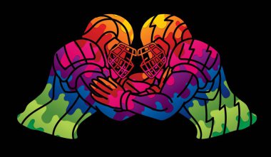 Amerikan Futbol Sporu Oyuncuları Çizgi Film Vektörü