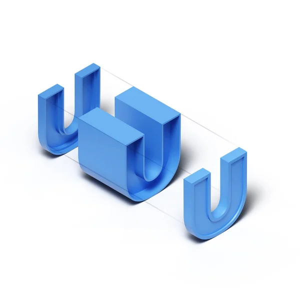 等距3D渲染蓝色塑料立方体字母U在白色背景上隔离 — 图库照片