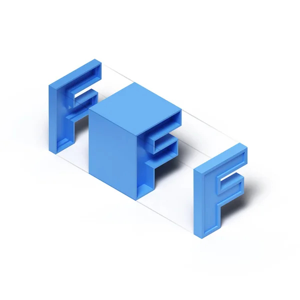 Изометрический Рендеринг Синий Пластиковый Кубический Алфавит Буква Изолированы Белом Фоне — стоковое фото