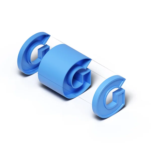 Isométrico Renderização Azul Plástico Cubo Alfabeto Letra Isolado Fundo Branco — Fotografia de Stock