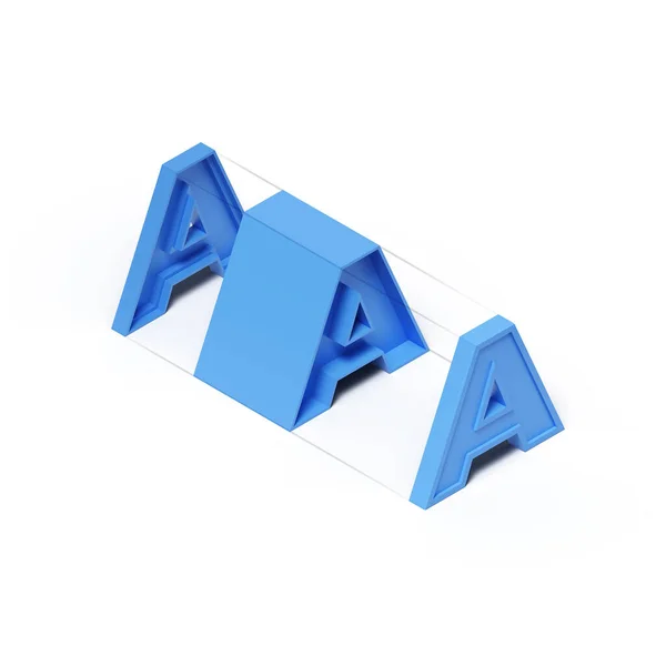 等距3D渲染蓝色塑料立方体字母A在白色背景上隔离 — 图库照片