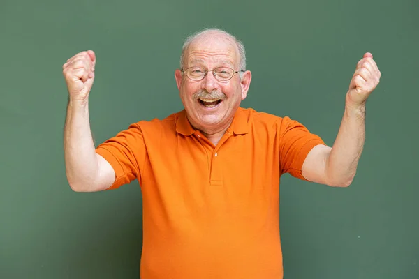 Porträt Eines Glücklichen Grauhaarigen Seniors Mit Schnurrbart Der Eine Brille — Stockfoto