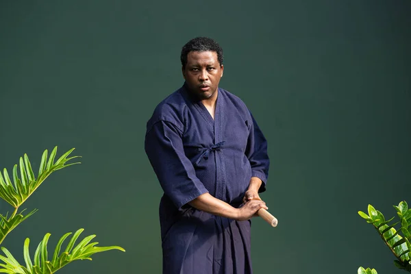 Portrait Handsome Black Martial Artist Man Martial Arts Costume Kendo Royalty Free Stock Images