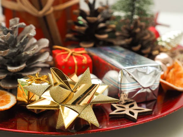 Close Golden Star Shape Christmas Decoration Table — Stock Photo, Image