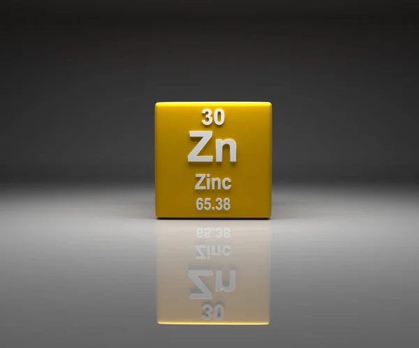 Cube Med Zink Nummer Periodisk System Rendering - Stock-foto