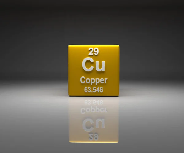 Cubo Com Copper Número Tabela Periódica Renderização — Fotografia de Stock