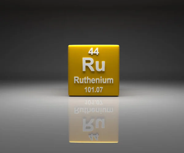 Ruthenium编号44周期表的立方体 3D渲染 — 图库照片