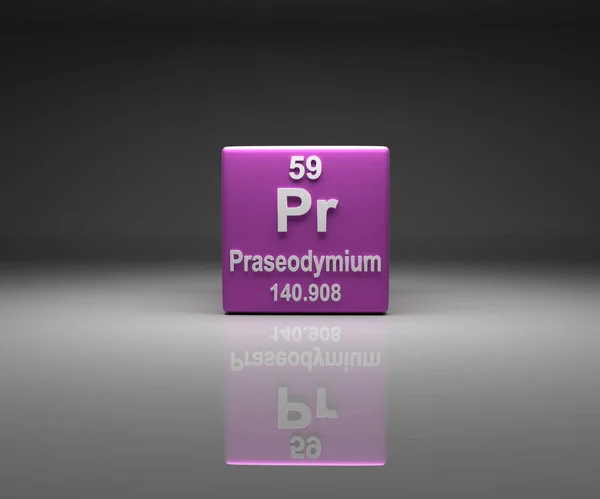 Cube Praseodymium Number Peridic Table Rendering — стокове фото
