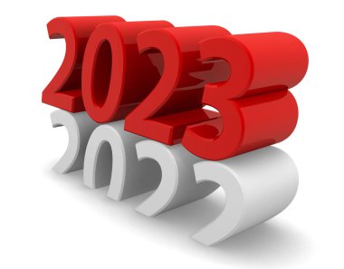 Yeni Yıl 2023 konsepti beyaz arkaplandaki 3D görüntü, 3D görüntüleme