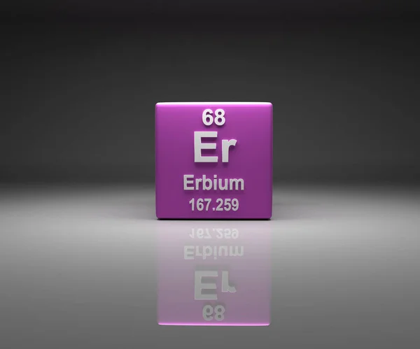 具有Erbium编号68周期表的立方体 3D渲染 — 图库照片
