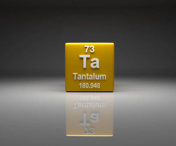Tantalum编号73周期表的立方体 3D渲染 — 图库照片