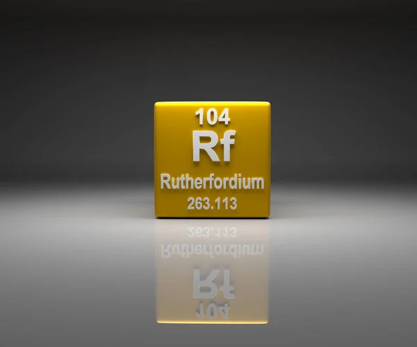 Cubo Con Rutherfordium Numero 104 Tavola Periodica Rendering — Foto Stock