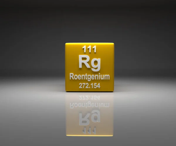 Roentgenium编号111周期表的立方体 3D渲染 — 图库照片