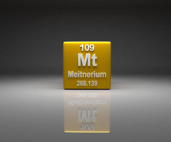 Meitinerium番号109の周期表 3Dレンダリング付きキューブ — ストック写真