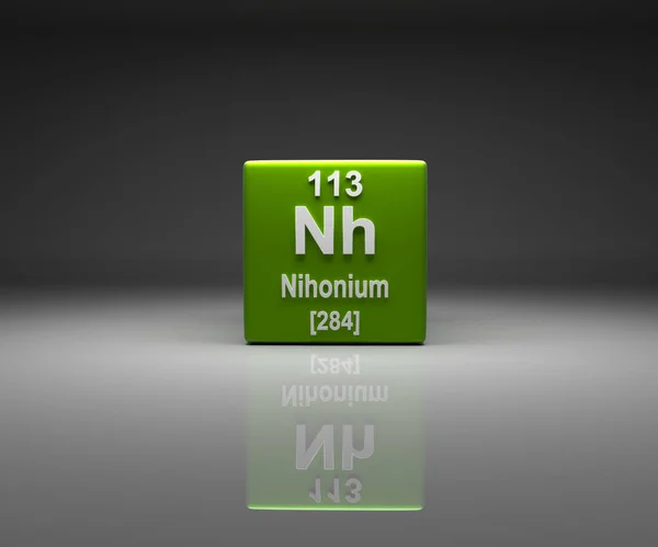 Cubo Com Nihonium Número 113 Tabela Periódica Renderização — Fotografia de Stock