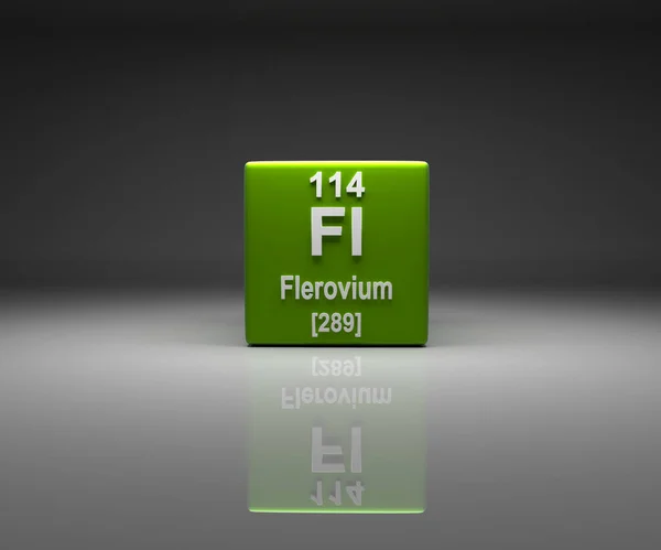 Cubo Com Flerovium Número 114 Tabela Periódica Renderização — Fotografia de Stock