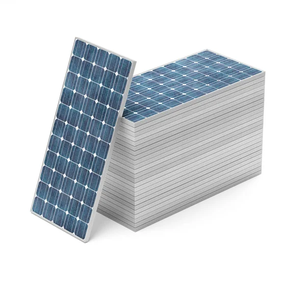 Muchos Paneles Solares Apilados Sobre Fondo Blanco Concepto Energía Renovable — Foto de Stock