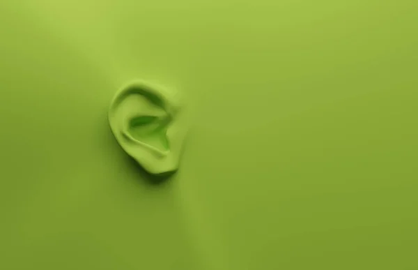Darstellung Eines Ohres Auf Grünem Hintergrund Mit Platz Für Text — Stockfoto